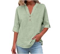 Genérico Camiseta Mujer Verano Manga Corta Button Shirt Top Stand Solid Color Sleeve Collar Casual Women's Ropa De Roupa Mulher Camisetas Ladies Shirts Basicas Media Camisas para Blusa Lino