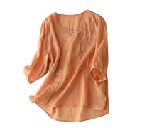 Genérico Camiseta Mujer Verano Manga Corta Holgada De Algodón Y Lino para Mujer Talla Grande Que Cubre El Vientre Adelgazante Verano Lino Top Blusa Camisetas Algodon Basica Ropa Elegante Melon Rojo