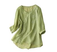 Genérico Camiseta Mujer Verano Manga Corta Holgada De Algodón Y Lino para Mujer Talla Grande Que Cubre El Vientre Adelgazante Verano Lino Top Blusa Camisetas Algodon Basica Ropa Elegante Verde L
