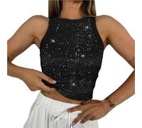 Genérico Camiseta Mujer Verano Manga Corta New Sequined Vest Sexy Round Neck Base Inner Layer Outer Camisetas Top Algodon Tops Elegantes Elegante T-Shirt Tunica Media Tallas Grandes De Camisas Negro