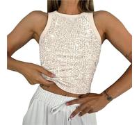 Genérico Camiseta Mujer Verano Manga Corta New Sequined Vest Sexy Round Neck Base Inner Layer Outer Camisetas Top Algodon Tops Elegantes Elegante T-Shirt Tunica Media Tallas Grandes De Camisas Beige