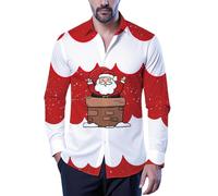 Genérico Camiseta Navidad Hombre,Camisa Estampada Festiva De Manga Larga con Botones para Fiestas De Temporada Reuniones Familiares Y Celebraciones Ropa Informal CóModa con Un DiseñO úNico