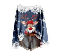 Genérico Camiseta Navidad Mujer, Sudadera De Navidad Mujer, Camiseta De Manga Larga con Estilo Temático Informal Holgada con Estampado Festivo para Una Comodidad Festiva De Temporada