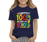 Genérico Camiseta niña,100th Day of School Celebration For Girls and Boys Kids T Shirts Fun Colorful Numbers Toy Truck Football Basketball Pantalón Y Top (Navy, 10-11Years)