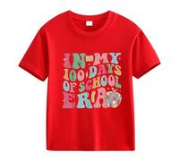 Genérico Camiseta niña,100th Day of School Celebration For Girls and Boys Kids T Shirts Fun Colorful Numbers Casual Top (Red, 8-9 Years)