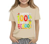 Genérico Camiseta niña,100th Day of School Celebration For Girls and Boys Kids T Shirts Fun Colorful Numbers Toy Truck Football Basketball Pantalón Y Top (Beige, 12-13 Years)