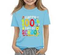 Genérico Camiseta niña,100th Day of School Celebration For Girls and Boys Kids T Shirts Fun Colorful Numbers Toy Truck Football Basketball Pantalón Y Top (Sky Blue, 6-7 Years)