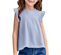 Genérico Camiseta Niña Camiseta Básica con Mangas con Volantes para Niñas Linda Túnica Camiseta Sin Mangas Blusa De Cuello Redondo