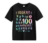 Genérico Camiseta niña,Girls and Boys Casual Short Sleeved T Shirt 1 Days of School Opening 1 Days Anniversary Personality Loose Short Sleeved Cuadros Top (Black, 12-13 Years)