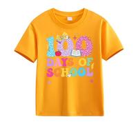 Genérico Camiseta niña,Girls and Boys Casual Short Sleeved T Shirt 1 Days of School Opening 1 Days Anniversary Personality Loose Short Sleeved Top Body (Yellow, 3-4 Years)