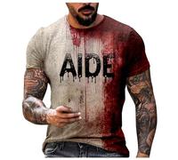 Generico Camiseta para hombre de algodón suave con cuello redondo ajustado elástico manga corta ropa de ajuste cómodo tema de sangre de impresión Halloween, T Noer, XXXL