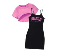 Genérico Camiseta para niña con Pantalones Cortos,Traje de casa Dos Piezas diseño Rayas onduladas Ropa Verano 2 Sueltos Trajes Niñas Conjunto a 11 años