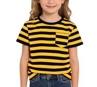 Genérico Camiseta Rayas NiñA,Camiseta De Verano A De Manga Corta para NiñOs Y NiñAs con Bolsillo CóModa para Jugar De Forma Informal Y Usar A Diario
