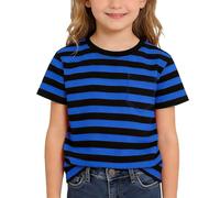 Genérico Camiseta Rayas NiñA,Camiseta De Verano A De Manga Corta para NiñOs Y NiñAs con Bolsillo CóModa para Jugar De Forma Informal Y Usar A Diario
