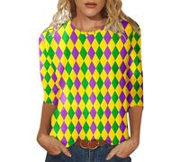 Genérico Camiseta - T-Shirt Blusa Superior con Cuello Redondo y Manga 3/4 con Estampado Happy Holidays para Mujer (Yellow M)