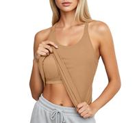 Genérico Camiseta Tirantes Deporte Mujer Camiseta de Yoga Sin con Sujetador Incorporado para Entrenamiento Físico y Uso Casual Diario (Khaki, XL)