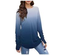 Genérico Camiseta Túnica Mujer Manga Larga Cuello Redondo Estampado Básico Diseño Minimalista Prenda Cómoda Casual Diaria Moda Básica Confort Duradero Estilo Versátil Elegancia (Blue, S)