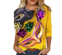 Genérico Camisetas - Camiseta De Carnaval Mujeres Blusa Superior con Cuello Redondo y Manga 3/4 con Estampado Happy Holidays para Mujer (Yellow XXXL)