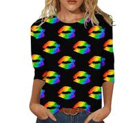 Genérico Camisetas De Carnaval para Mujer - Camiseta para Mujer Blusa Superior con Cuello Redondo y Manga 3/4 con Estampado Happy Holidays para Mujer (Black XXXL)