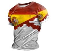 Genérico Camisetas De EspañA para Hombre,Camiseta De Manga Corta Estilo Torero para Uso Diario Top Ligero De Cuello Redondo para Un Look Casual CláSico