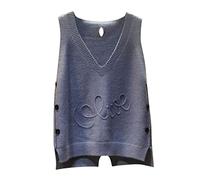 Genérico Camisetas De Fiesta Mujer Camiseta Interior de suéter con Cuello en V de Color Liso para Mujer ersey Mujer Manga Larga (Blue, L)