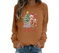 Genérico Camisetas De Navidad Mujer, Camisetas Deporte Mujer, Sudadera con Estampado Festivo De Vaca Estilo Occidental Informal Suave con Cuello Redondo