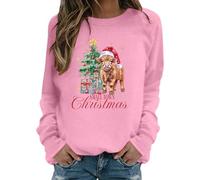 Genérico Camisetas De Navidad Mujer, Camisetas Deporte Mujer, Sudadera con Estampado Festivo De Vaca Estilo Occidental Informal Suave con Cuello Redondo