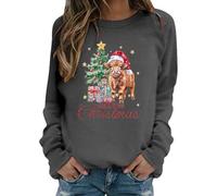 Genérico Camisetas De Navidad Mujer, Camisetas Deporte Mujer, Sudadera con Estampado Festivo De Vaca Estilo Occidental Informal Suave con Cuello Redondo