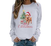 Genérico Camisetas De Navidad Mujer, Camisetas Deporte Mujer, Sudadera con Estampado Festivo De Vaca Estilo Occidental Informal Suave con Cuello Redondo