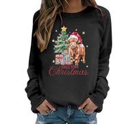 Genérico Camisetas De Navidad Mujer, Camisetas Deporte Mujer, Sudadera con Estampado Festivo De Vaca Estilo Occidental Informal Suave con Cuello Redondo