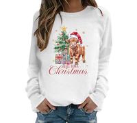 Genérico Camisetas De Navidad Mujer, Camisetas Deporte Mujer, Sudadera con Estampado Festivo De Vaca Estilo Occidental Informal Suave con Cuello Redondo