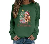 Genérico Camisetas De Navidad Mujer, Camisetas Deporte Mujer, Sudadera con Estampado Festivo De Vaca Estilo Occidental Informal Suave con Cuello Redondo