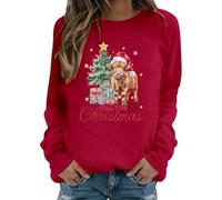 Genérico Camisetas De Navidad Mujer, Camisetas Deporte Mujer, Sudadera con Estampado Festivo De Vaca Estilo Occidental Informal Suave con Cuello Redondo