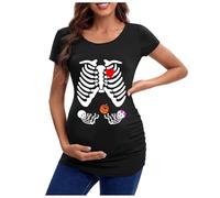 Genérico Camisetas Deporte Mujer - Nueva Cabeza de Esqueleto, Ropa de Halloween para Mujeres Embarazadas, Camiseta Europea y con Borde, Camiseta para Mujeres Embarazadas