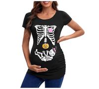 Genérico Camisetas Deporte Mujer - Nueva Cabeza de Esqueleto, Ropa de Halloween para Mujeres Embarazadas, Camiseta Europea y con Borde, Camiseta para Mujeres Embarazadas