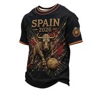 Genérico Camisetas Futbol EspañA Hombre,Camiseta Hombre Torero Cuello Redondo Manga Corta Camiseta Ligera Bandera EspañA Ligero Confortable para Uso Diario Y Animando En El Campo