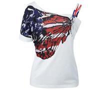 Genérico Camisetas Gym Mujer Blusa De Tirantes Asimétrica con Hombros Descubiertos Y Estampado Holgado para Niña Talla Grande Dia La Madre Corta (Dark Blue, S)