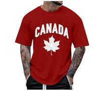 Genérico Camisetas Hombre Male Spring and Summer National Day Celebration Casual Distressed Partial Print Shirt Round Neck Short Sleeve Top (Red, XS)