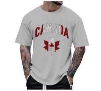 Genérico Camisetas Hombre Male Spring and Summer National Day Celebration Casual Distressed Partial Print Shirt Round Neck Short Sleeve Top (Grey, XS)
