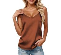 Genérico Camisetas Interiores de Satén para Mujer Top Tipo Tank Seda Camisola con Tirantes Finos Escote en V Básicos Tirantes Ajustables Top de Satén Camisetas de Tirantes Finos Ajustables