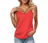 Genérico Camisetas Interiores de Satén para Mujer Top Tipo Tank Seda Camisola con Tirantes Finos Escote en V Básicos Tirantes Ajustables Top de Satén Camisetas de Tirantes Finos Ajustables