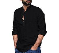 Genérico Camisetas Lino Hombre - Camisa Lino Blanca Hombre Camiseta Informal a la para Hombre Camiseta Sencilla y cómoda con Cuello de Botones de Color sólido Camiseta Elegante Holgada