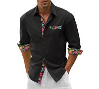 Genérico Camisetas Lino Hombre - Camisa Verano Hombre Camisa de Manga Larga a Juego con Botones de Solapa de Encaje de algodón para Hombre