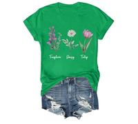 Genérico Camisetas Manga Corta Mujer Fdt Floral Camiseta Tango De Cuello con Estampado Flores Basicas Moda Verano Deporte Algodon Algodón Top Elegante Blusas Womens Shirt Ropa Camisa Verde 3XL