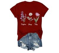 Genérico Camisetas Manga Corta Mujer Fdt Floral Camiseta Tango De Cuello con Estampado Flores Basicas Moda Verano Deporte Algodon Algodón Top Elegante Blusas Womens Shirt Ropa Camisa Vino XXL
