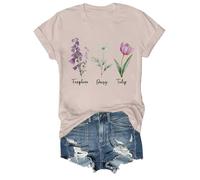 Genérico Camisetas Manga Corta Mujer Fdt Floral Camiseta Tango De Cuello con Estampado Flores Basicas Moda Verano Deporte Algodon Algodón Top Elegante Blusas Womens Shirt Ropa Camisa Caqui S
