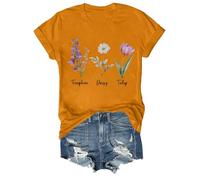 Genérico Camisetas Manga Corta Mujer Fdt Floral Camiseta Tango De Cuello con Estampado Flores Basicas Moda Verano Deporte Algodon Algodón Top Elegante Blusas Womens Shirt Ropa Camisa Amarillo M