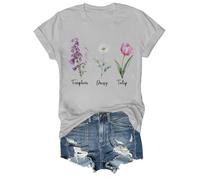 Genérico Camisetas Manga Corta Mujer Fdt Floral Camiseta Tango De Cuello con Estampado Flores Basicas Moda Verano Deporte Algodon Algodón Top Elegante Blusas Womens Shirt Ropa Camisa Grey XXL