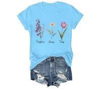 Genérico Camisetas Manga Corta Mujer Fdt Floral Camiseta Tango De Cuello con Estampado Flores Basicas Moda Verano Deporte Algodon Algodón Top Elegante Blusas Womens Shirt Ropa Camisa Azul Claro XXL