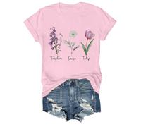 Genérico Camisetas Manga Corta Mujer Fdt Floral Camiseta Tango De Cuello con Estampado Flores Basicas Moda Verano Deporte Algodon Algodón Top Elegante Blusas Womens Shirt Ropa Camisa Rosa 3XL